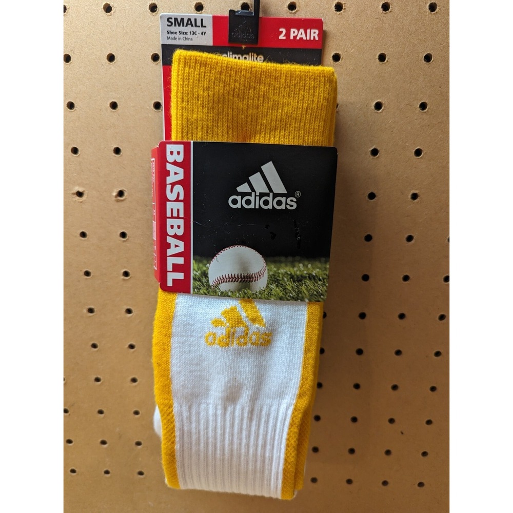 Adidas Rivalry Baseball Socks Youth 13C-4Y Climalite White Gold 2 Pair 5125459
